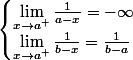 \begin {cases} \lim_{x\rightarrow a^+} \frac{1}{a-x}=-\infty \\ \lim_{x\rightarrow a^+}\frac{1}{b-x}=\frac{1}{b-a} \end{cases}